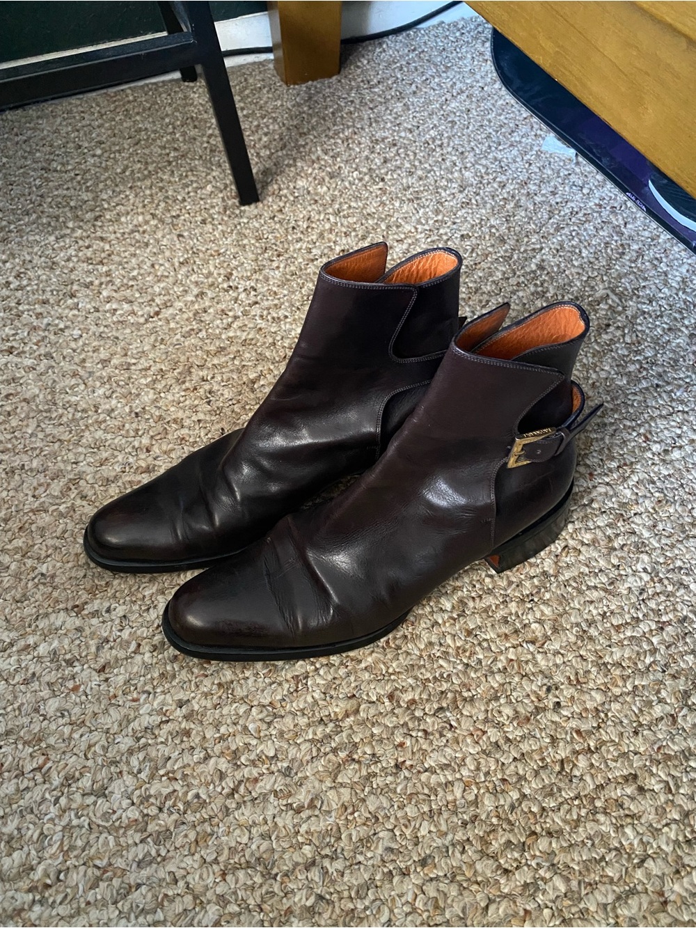 Faconnable Brown Leather Ankle Booties with Gold Buckle EU 39